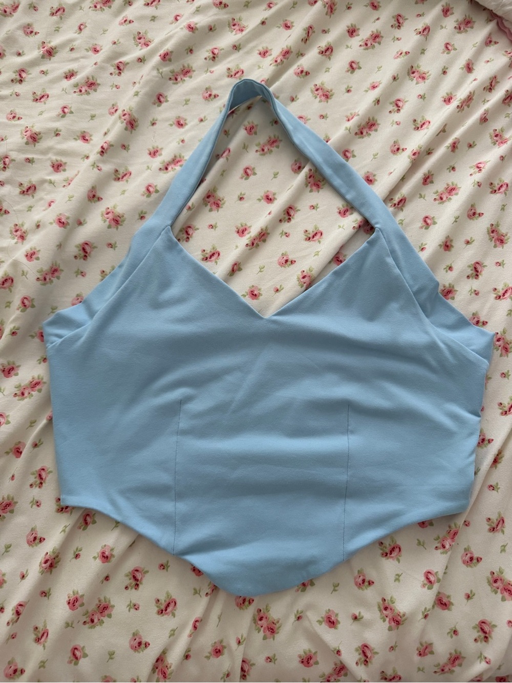 ReoRia Light Blue Halter Bandeau Crop Top